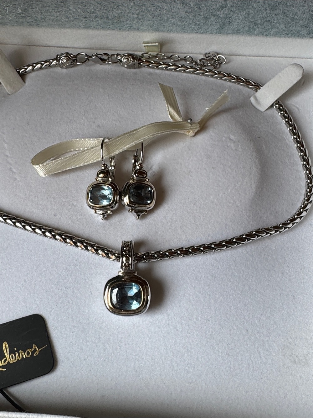 Sterling Silver Necklace and Drop Earrings with Blue Gemstones
